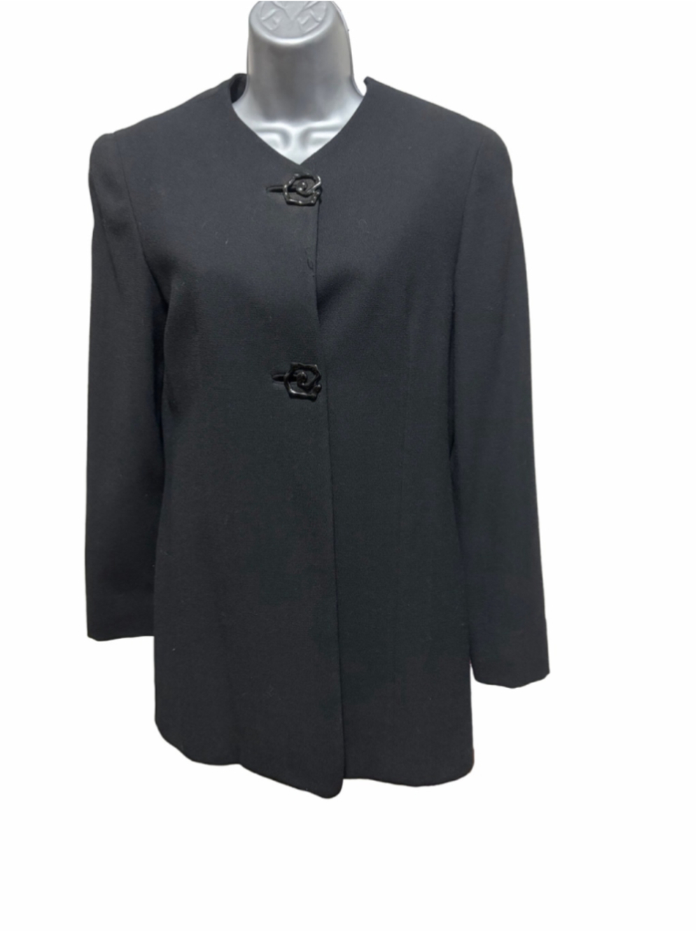 Anne Klein Vintage Blazer Jacket Womens Size 4 Black 100% Wool Sculptural Swirl